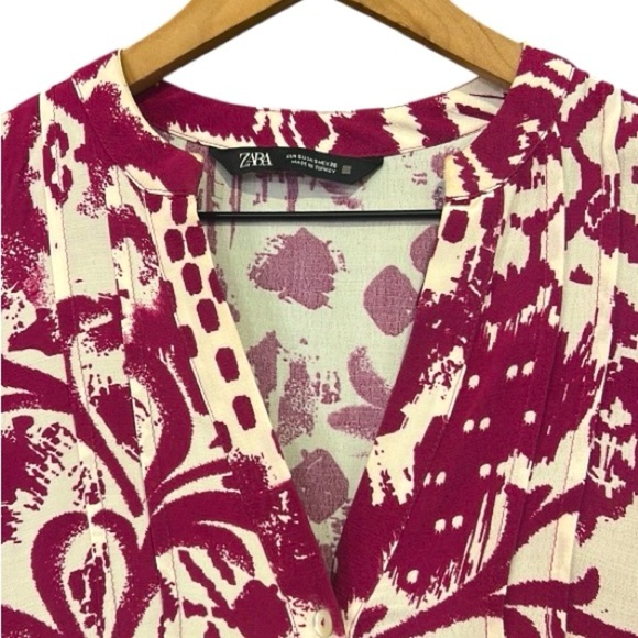 Zara Printed V-Neck Long Sleeve Ruffle Dress Women’s Size Small - Picture 6 of 15